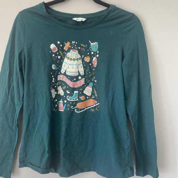 Teal Long Sleeve Lounge Top-Pajama Top Size Large - Picture 3 of 9